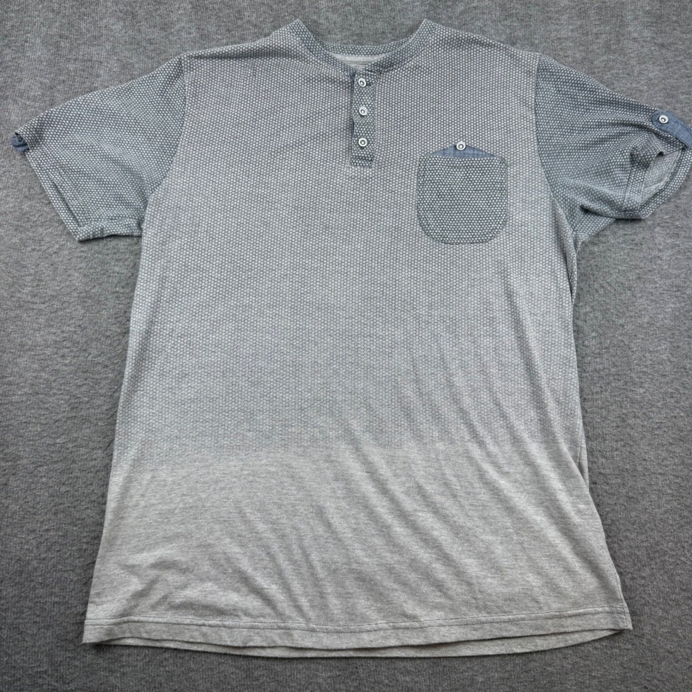 Knit Heritage Henley Shirt Men's‎ Large Grey Textured Short Sleeve Pocket Tee